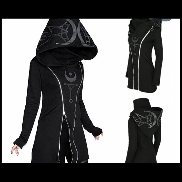 Gothic Hoodie Jacket with pockets and double zippers. - Picture 1 of 10